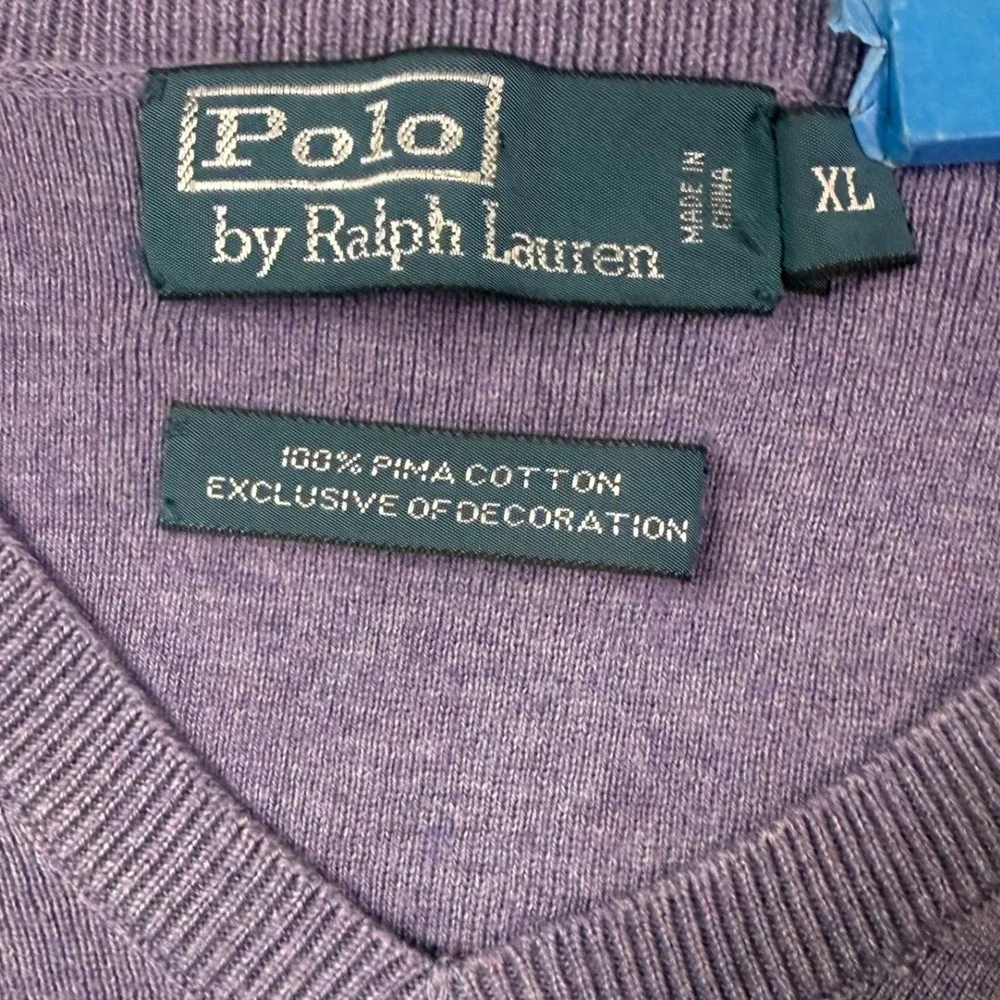 Polo Ralph Lauren V-Neck Sweater Mens XL Purple‎ Pima Cotton Long Sleeve Logo